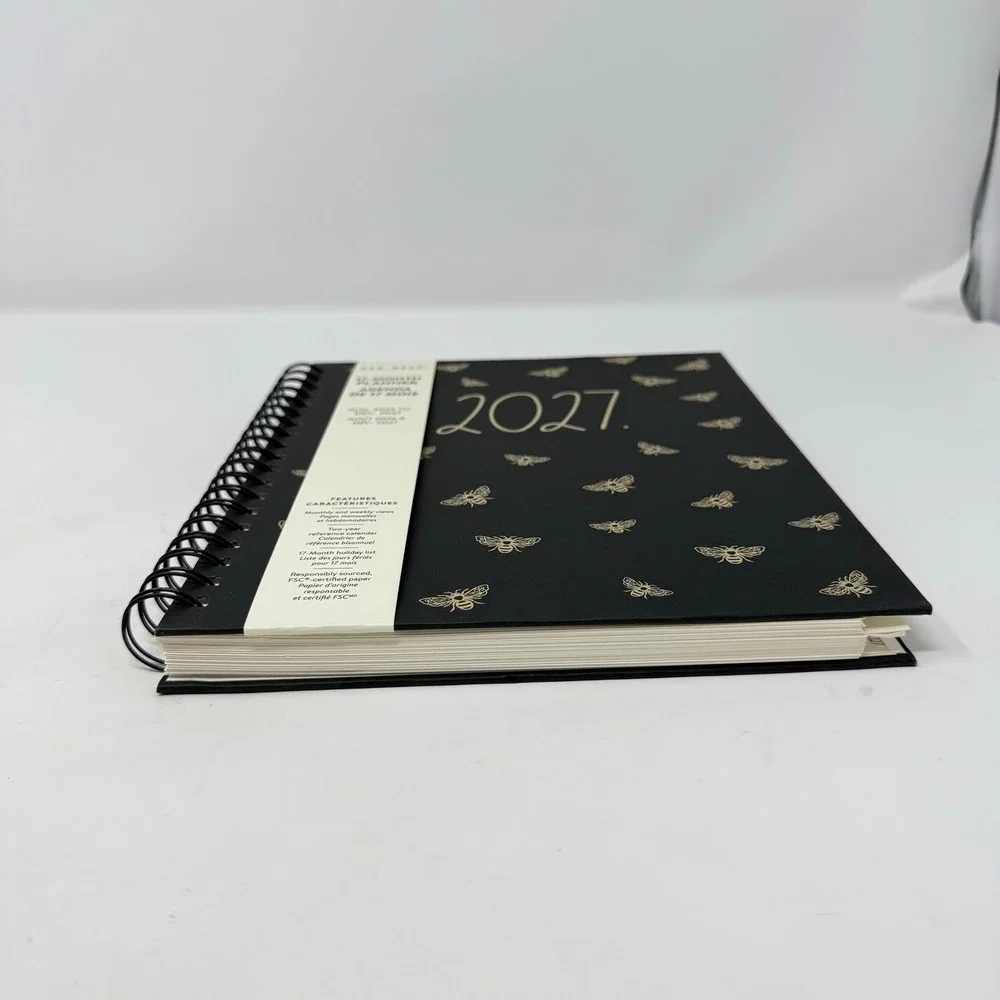 Rae Dunn 2027 17 Month Planner Black Gold Bee Hardcover Spiral Agenda Planner